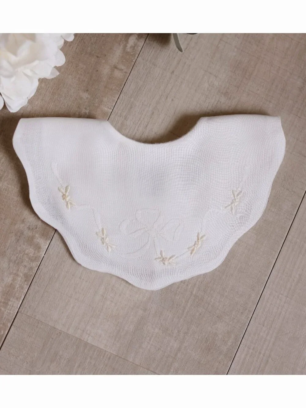 White Heirloom Bib With Shadow Bow Ivory Accents Baby Special Occasion